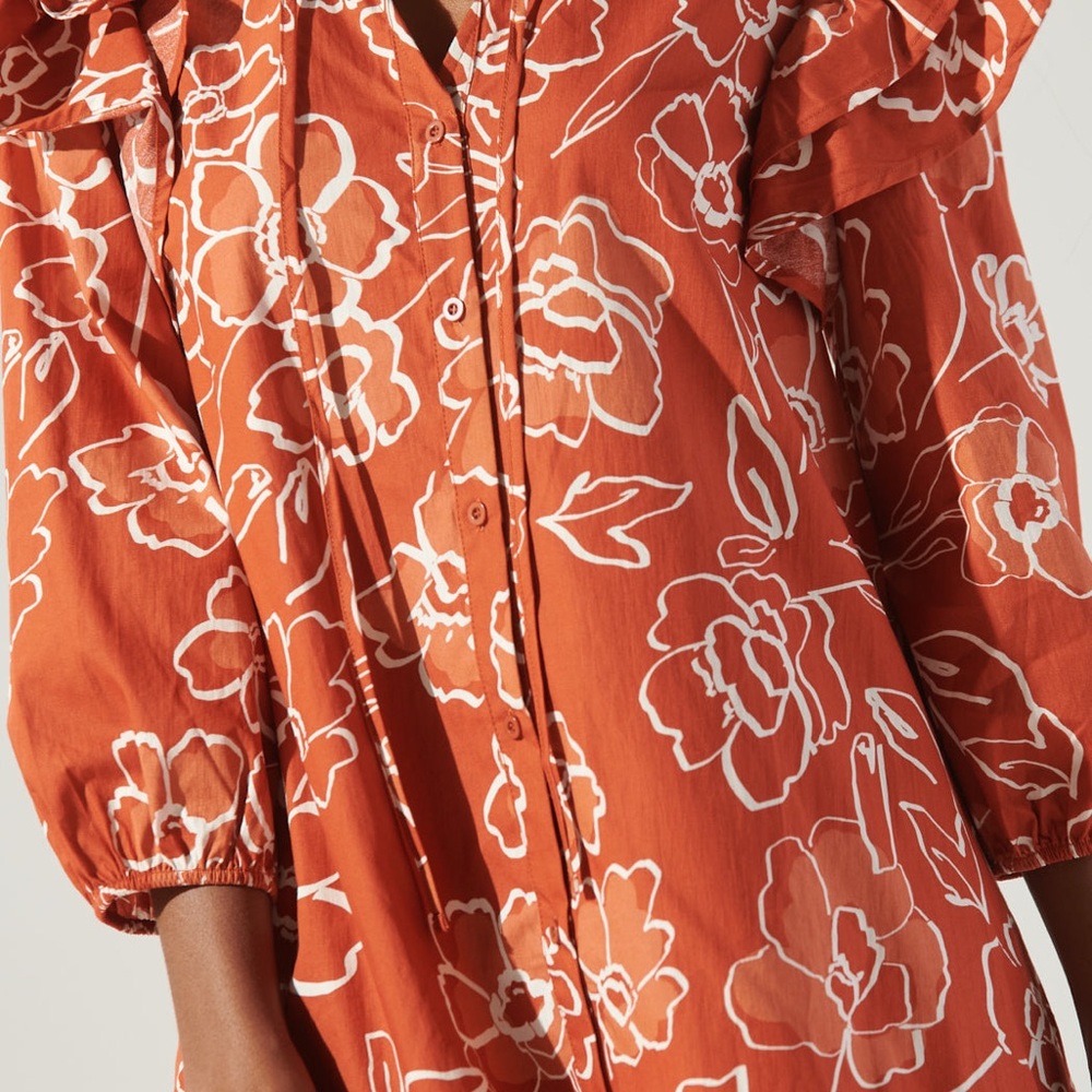 Sugar Lips Sammy Marmalade Ruffle Drop Waist Dress Floral in Rust, Size: Small - Picture 5 of 6